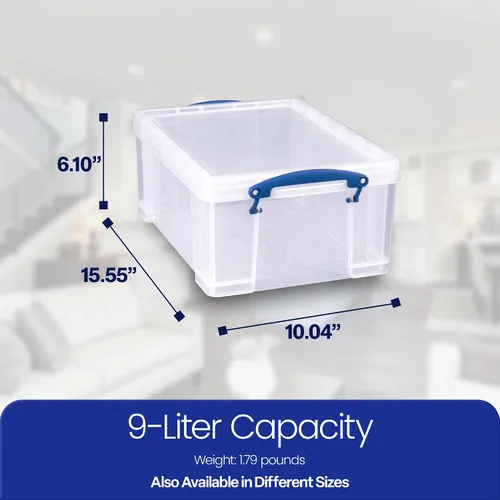 Vista 3 de Really Useful Box - Contenedores de almacenamiento de plástico apilables de 9 litros con tapa de cierre y asas con clip incorporado