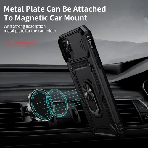 Vista 2 de Funda para iPhone 11 Pro con cubierta para lente de cámara, protector de pantalla HD, protección contra caídas de grado militar de 10 pies, soporte