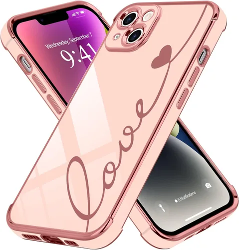 Vista 11 de LCHULLE Funda compatible con iPhone 12 para mujeres y niñas, bonito diseño de corazón de amor con enchapado de lujo, cubierta de TPU suave a prueba