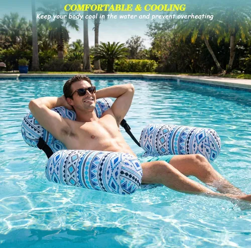 Vista 5 de Paquete de 3 flotadores inflables para piscina, sillas flotantes para adultos, hamaca ajustable, silla flotante de agua, natación, patrón de plantas