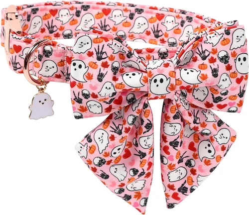 Vista 81 de DOGWONG Collar de otoño para perro con lazo, collar de moño para perro de Acción de Gracias, collar ajustable de algodón de otoño con hoja de arce
