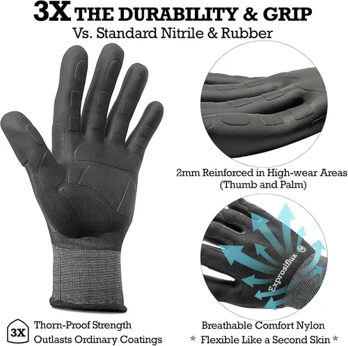 Vista 2 de Guantes de jardinería a prueba de espinas para mujeres y hombres (paquete de 2), agarre antideslizante 3X, palma TPE reforzada y nailon