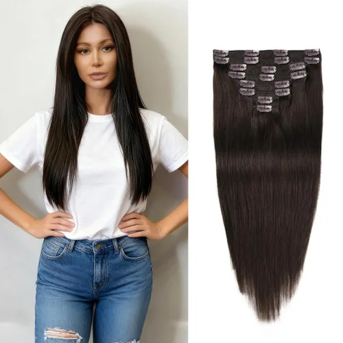 Vista 12 de Extensiones de cabello humano real con pinzas, 12 pulgadas, 2.89 oz, 8 piezas de extensiones de cabello Remy para mujer, color marrón medio
