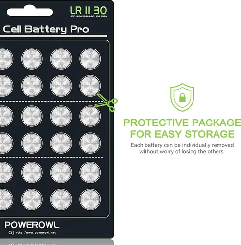 Vista 7 de POWEROWL Baterías LR1130 AG10 de alta capacidad, paquete de 30 baterías alcalinas SG10 389 189 de alta calidad con botón de 1,5 V