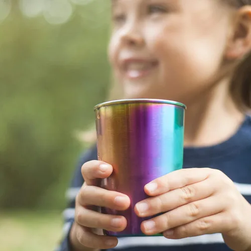Vista 6 de Vasos Rainbow de acero inoxidable de 10 onzas, paquete de 4 unidades, ideales para niños, ecológicos, saludables, de grado alimenticio, duraderos e