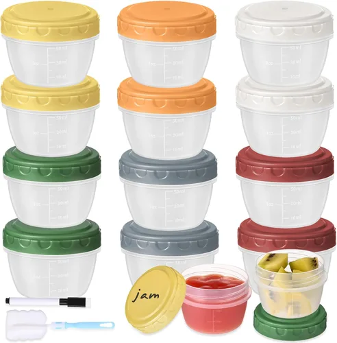 Vista 13 de Yomarket 6 piezas 2 oz Recipiente de aderezo de ensalada, recipientes de condimentos reutilizables con tapas a prueba de fugas, pequeños recipientes