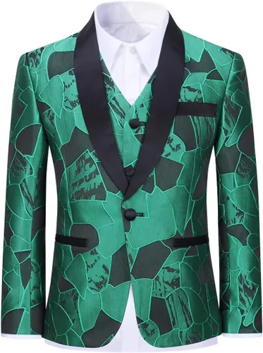 Vista 2 de SWOTGdoby Boys Tuxedo Suit Formal Jacquard Dress 3 Pieces Blazer Vest Pants