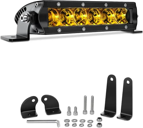 Vista 7 de Chelhead Barra de luz LED delgada, barra de luz de 7 pulgadas, haz de inundación, luz antiniebla amarilla, fila única, 30 W, 3600 lm, barra de faros