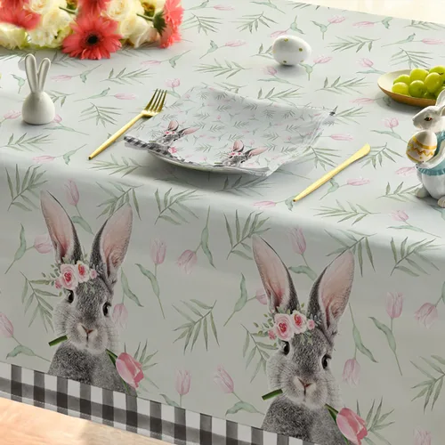 Vista 5 de Horaldaily Mantel de Pascua rectangular de 52 x 70 pulgadas, diseño de flores, conejo, búfalo, a cuadros, lavable, para fiesta, picnic, decoración