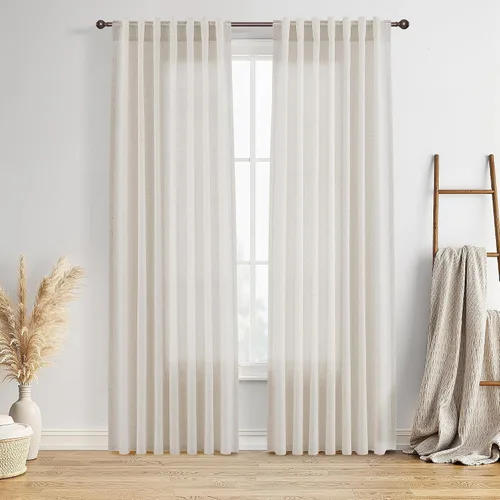 Vista 42 de BOODII Cortinas de lino de 96 pulgadas de largo y 8 pies para sala de estar Blanco