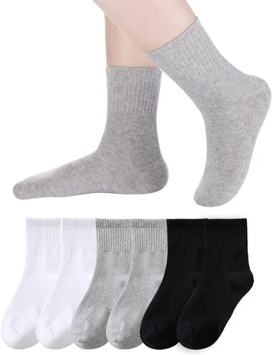 Vista 24 de Eyean Calcetines deportivos para niños y niñas, de algodón, uniformes escolares, casuales, básicos, 6 pares
