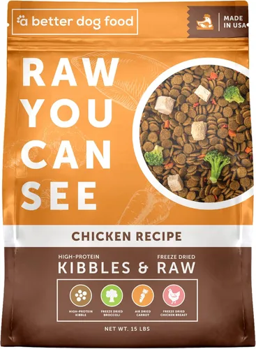 Vista 6 de A Better Dog Food Alimento seco para perros con pollo Crudo que puedes ver croqueta alta en proteínas + alimento crudo liofilizado para perros