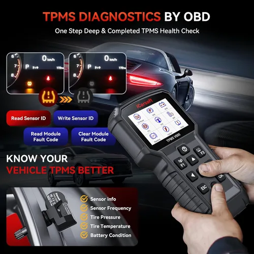 Vista 4 de iCarsoft TPMS V800 Herramienta de programación y reaprendizaje TPMS con 4 sensores - Escáner de diagnóstico OBD2
