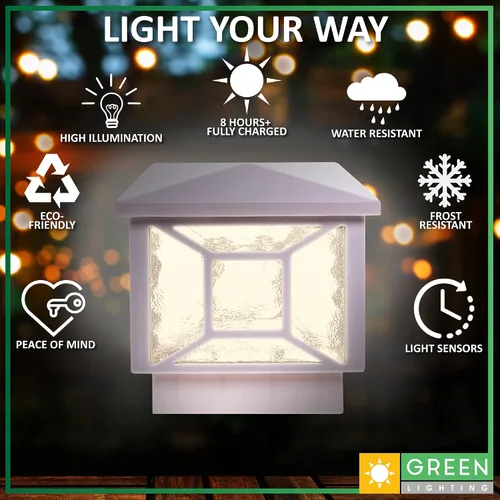 Vista 3 de GreenLighting Luces solares cuadradas geométricas – Se adapta a luces de poste de vinilo de madera/PVC de 4 x 4 y 5 x 5 pulgadas para exteriores