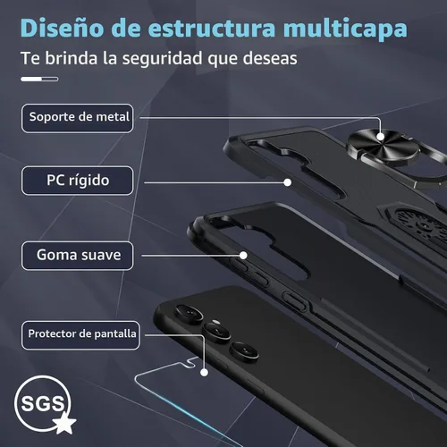 Vista 4 de Compatible con Samsung Galaxy S24/S25 Funda con Protector de Pantalla de Vidrio Templado, Resistente a Prueba de Golpes de Servicio Pesado Funda