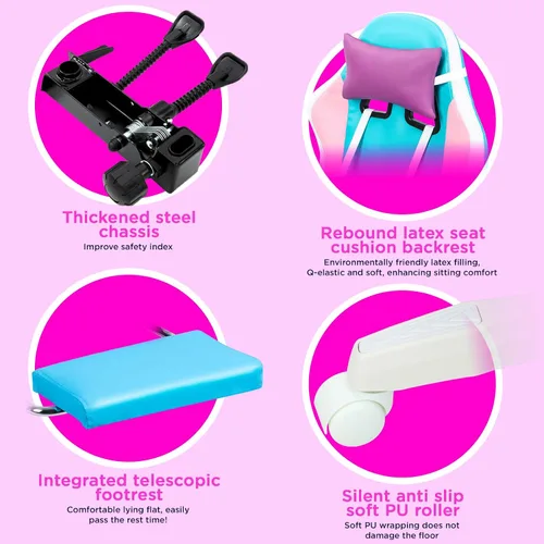 Vista 8 de Sillas de juegos para adultos, silla de computadora con reposapiés y respaldo alto ergonómico, luz LED, sillas giratorias de 360° en altura