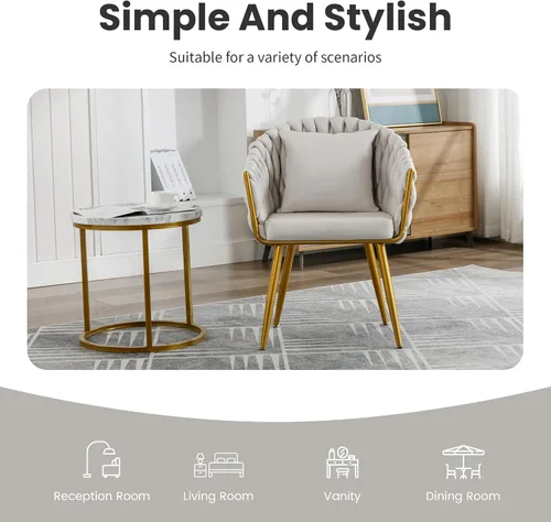 Vista 4 de BOSMILLER Sillas de comedor tejidas, modernas sillas de comedor con patas antideslizantes de metal dorado, respaldo alto curvado, silla de comedor