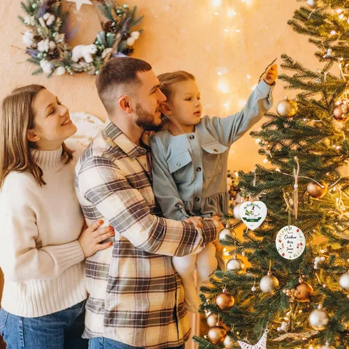 Vista 4 de Bemaystar Adornos de Navidad personalizados con texto fotográfico, adornos personalizados para árbol de Navidad, adorno de fotos, decoración