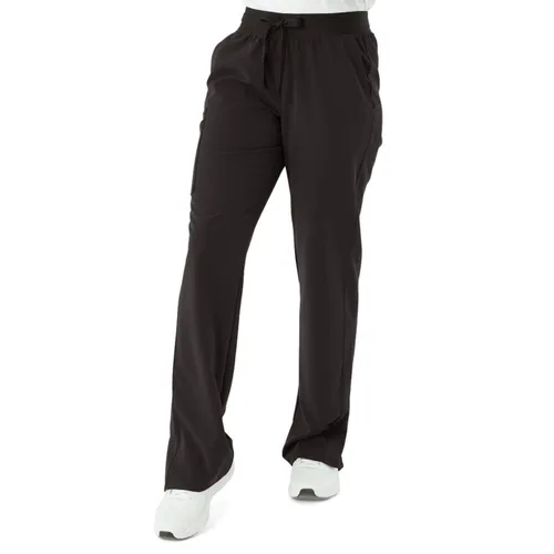 Vista 2 de ave. Varick - Pantalón médico de pierna recta con seis bolsillos para mujer, color negro, talla S alta