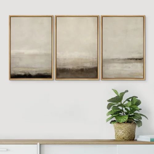 Vista 15 de SIGNWIN Lienzo enmarcado para pared, juego de arte pastel con cadena montañosa, bosque, niebla, naturaleza silvestre, ilustraciones modernas, arte
