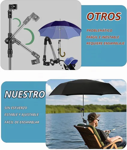 Vista 5 de Accesorio universal ajustable para sombrilla de cochecito de 360°, soporte de paraguas para sillas, bicicletas y sillas de ruedas, abrazadera