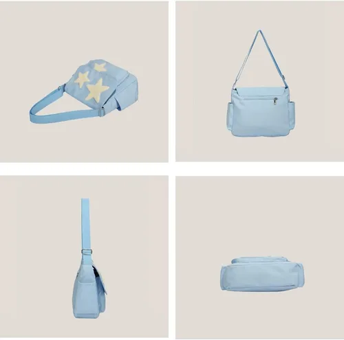 Vista 3 de YILCER Bonita bolsa de mensajero Y2K Star Crossbody Bolsa grande de lona Kawaii con bolsillos laterales para mujeres, adolescentes y niñas