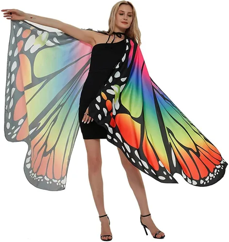 Vista 4 de Capa de alas de mariposa de Halloween para mujer, disfraz de mariposa de Halloween con diadema de antenas