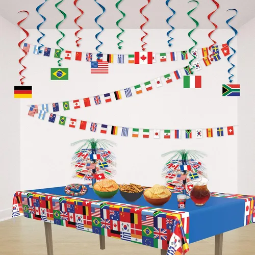 Vista 5 de Banderines con diseños de banderas nacionales, impermeables, 20 banderas por hilo, Paquete de 1, Multicolor