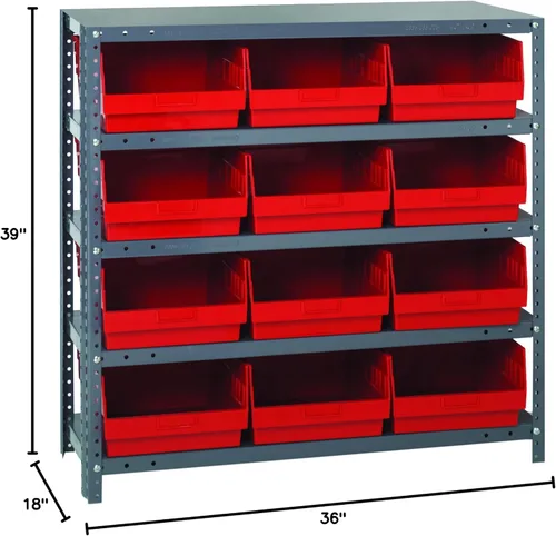 Vista 254 de Quantum QSBU-245BK Heavy Duty Shelving Unit with (7) Shelves and (24) QUS245 Black Bins for Garage Warehouse Storage Distribution 400 lb Load