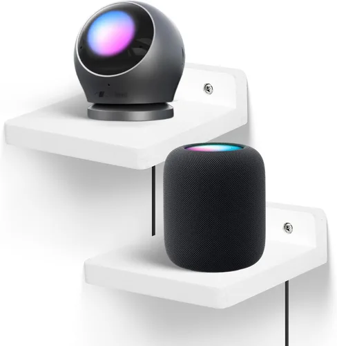 Vista 12 de Pequeño estante flotante para pared, juego de 2 estantes de pared de madera de 5 pulgadas, mini altavoces, monitor de bebé, cámaras, soporte de Negro