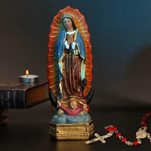 Vista 2 de Estatuas de la Virgen de Guadalupe orenm, Estatua de Nuestra Señora de Guadalupe de 8 Pulgadas en Color, Estatua de Resina de la Virgen María