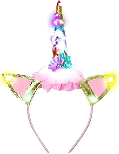 Vista 3 de Disfraz de princesa de unicornio para niñas disfraz de fiesta de cumpleaños con luz LED vestido de tutú de Halloween con diadema