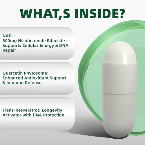 Vista 5 de Suplemento NAD+ con ribósido de nicotinamida y resveratrol 900 mg – Apoyo antienvejecimiento para mujeres y hombres, alternativa NMN, vegano sin OMG