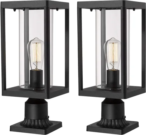 Vista 10 de Beionxii Luces de poste exterior, linterna de poste exterior grande moderna de 20 pulgadas con base de montaje en muelle, aluminio fundido negro