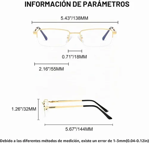 Vista 5 de Half Rim Blue Light Glasses for Men Women Rectangular Metal Eyewear Dorado brillante
