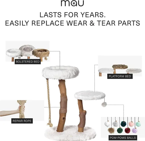 Vista 3 de MAU - Moderna torre de árbol para gatos, rama natural, torre para gatos de madera de lujo, árbol rascador para gatos, condominio de gatos, regalo