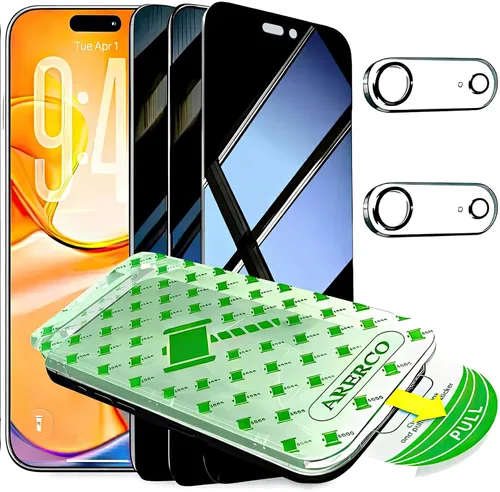 Vista 13 de Paquete de 3 protectores de pantalla de privacidad para iPhone 16 Pro + 2 fundas para lentes