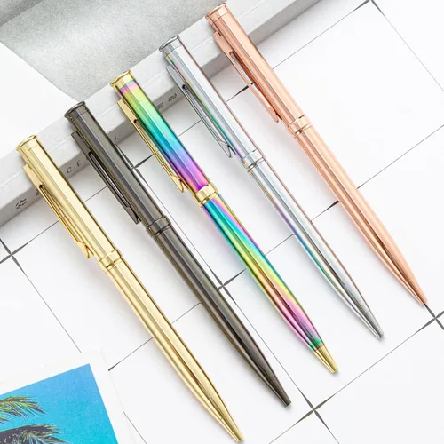Vista 2 de Gullor 5 bolígrafos retráctiles, bolígrafos de metal para regalo, negocios, oficina, punta media de 0.039 pulgadas, tinta negra, oro