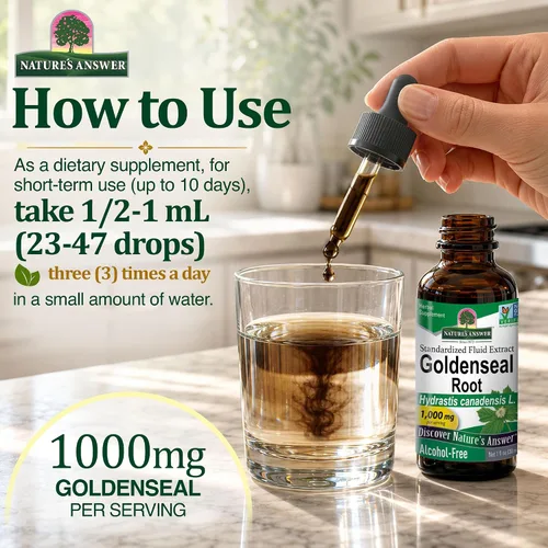 Vista 6 de Nature's Answer Goldenseal Root Suplemento a base de hierbas Apoya un sistema inmunológico saludable Sin gluten y sin alcohol 1 oz