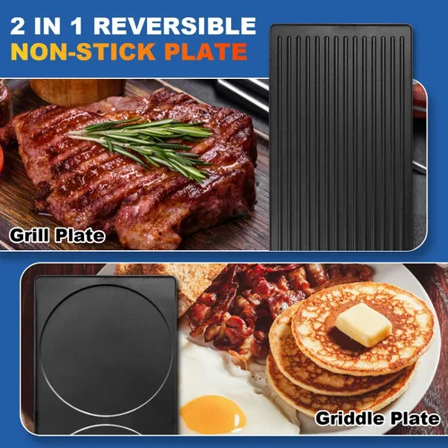Vista 2 de CUSIMAX - Parrilla de mesa de raclette para interiores, parrilla eléctrica de 1500 W con placa antiadherente reversible 2 en 1/base de madera