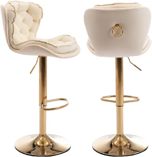 Vista 10 de Taburete de bar moderno giratorio de altura de pub, silla de comedor alta con asiento de terciopelo, respaldo, taburete hidráulico sin brazos, Negro