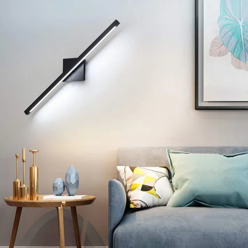 Vista 4 de Aplique de pared giratorio negro de 12 W con luz LED moderna para baño y espejo, luz blanca cálida, elegante barra de luz para baño, ideal