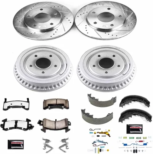 Vista 2 de PowerStop Kit de freno delantero y trasero para Chevrolet S10 1983-91 S10 Blazer 1986-91 GMC S15 1985-90 - Pastillas de freno de cerámica de fibra