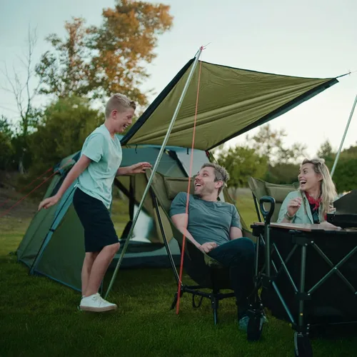 Vista 6 de Night Cat Tienda de campaña tipo cabaña con vestíbulo: Tienda de 3 personas, de armado automático, de doble capa, impermeable, montaje rápido y fácil