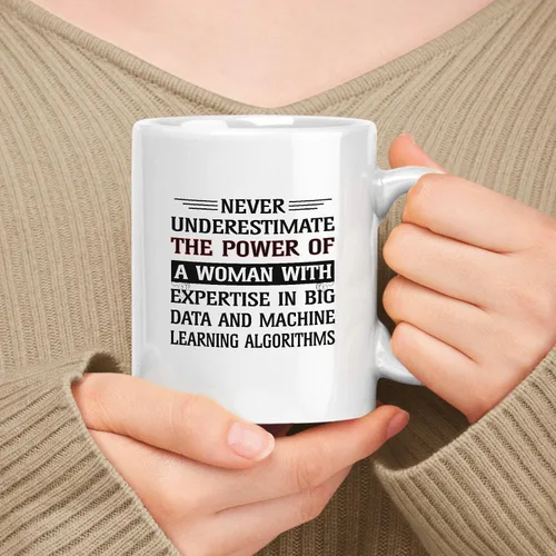 Vista 235 de Taza de cerámica blanca de 11 oz de regalo para mujer, nunca subestimes el poder de la mujer con talento para un diseño de software escalable