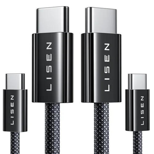 Vista 11 de LISEN - Cable corto USB C a USB C de 240 W (1.5 pies+1 5 pies) 2-Pack, Black USBC Cable for iPhone 17/16/15 Pro Max, iPad Pro/Air, MacBook