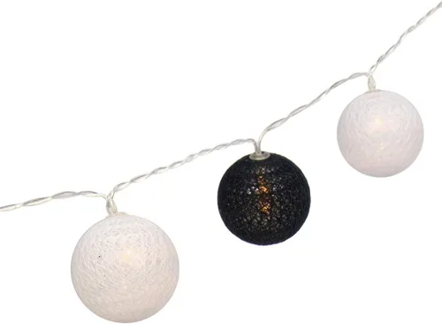 Vista 5 de Gardeningwill - Guirnalda de luces LED de bolas de ratán de 3 m/10 pies con 30 luces, color negro y blanco, funciona