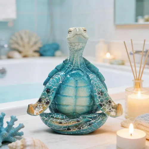 Vista 7 de Hodao Figura de tortuga de yoga, meditación, escultura de tortuga marina para decoración del hogar del océano costero, regalo zen relajante