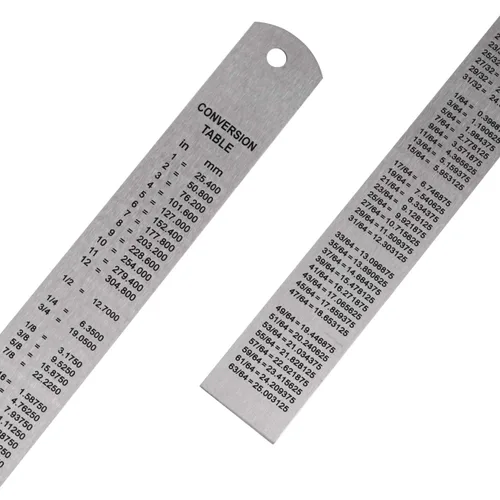 Vista 4 de Kit de regla de acero inoxidable de 12 pulgadas con tabla de conversión y borde recto métrico