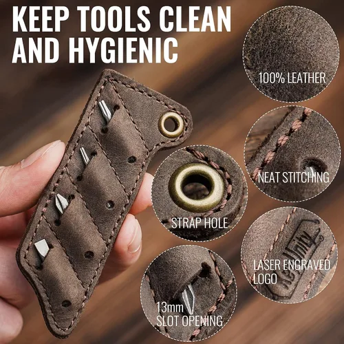 Vista 6 de KeyUnity KR00 Titanio EDC Palanca Destornillador y KA06 Funda de Cuero Tornillo Bit Organizador Bundle